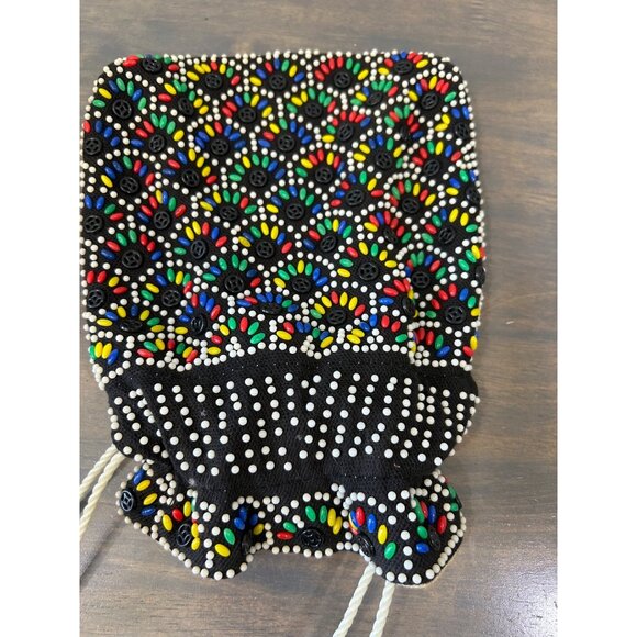 Vintage Multi Color Beaded Cinch Purse 70s - Picture 5 of 9